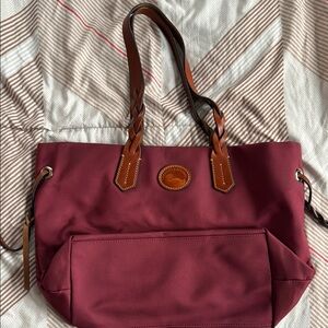 Elegant Dooney and Burke Burgundy Tote Bag with Brown Accents